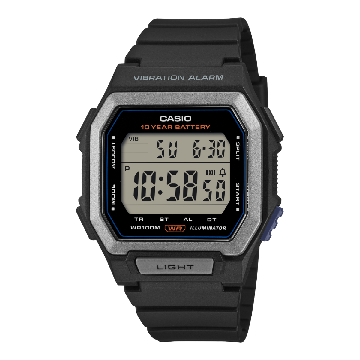 Casio W-738H-1AVEF Herren Digitaluhr Schwarz • Vibrationsalarm • 100-m-Wasserdichtigkeit