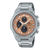 Casio Edifice Herrenarmbanduhr mit silbernem Edelstahlband und roséfarbenem Zifferblatt