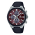Casio Edifice Herrenuhr mit dunkelrotem Zifferblatt, Chronograph und Lederarmband