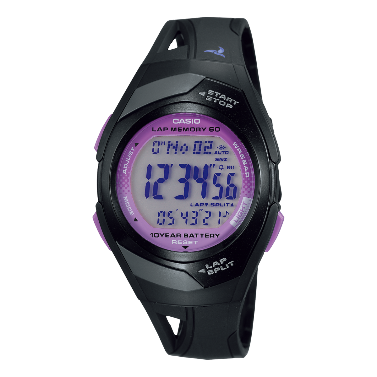 Casio STR-300-1CEG Damen Armbanduhr Schwarz • 10-Jahres-Batterie • Stoppuhr mit Rundengedächtnis