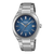 Herrenarmbanduhr mit blauem Zifferblatt, silbernem Edelstahlband und Datumsfenster bei 5