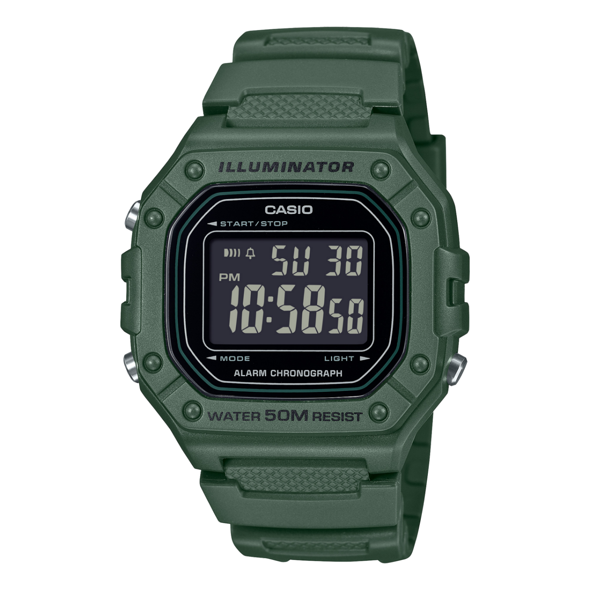 Casio W-218H-3BVEF Herren Digitaluhr Dunkelgrün • Digitaluhr mit Stoppuhr • 50 m Wasserdicht