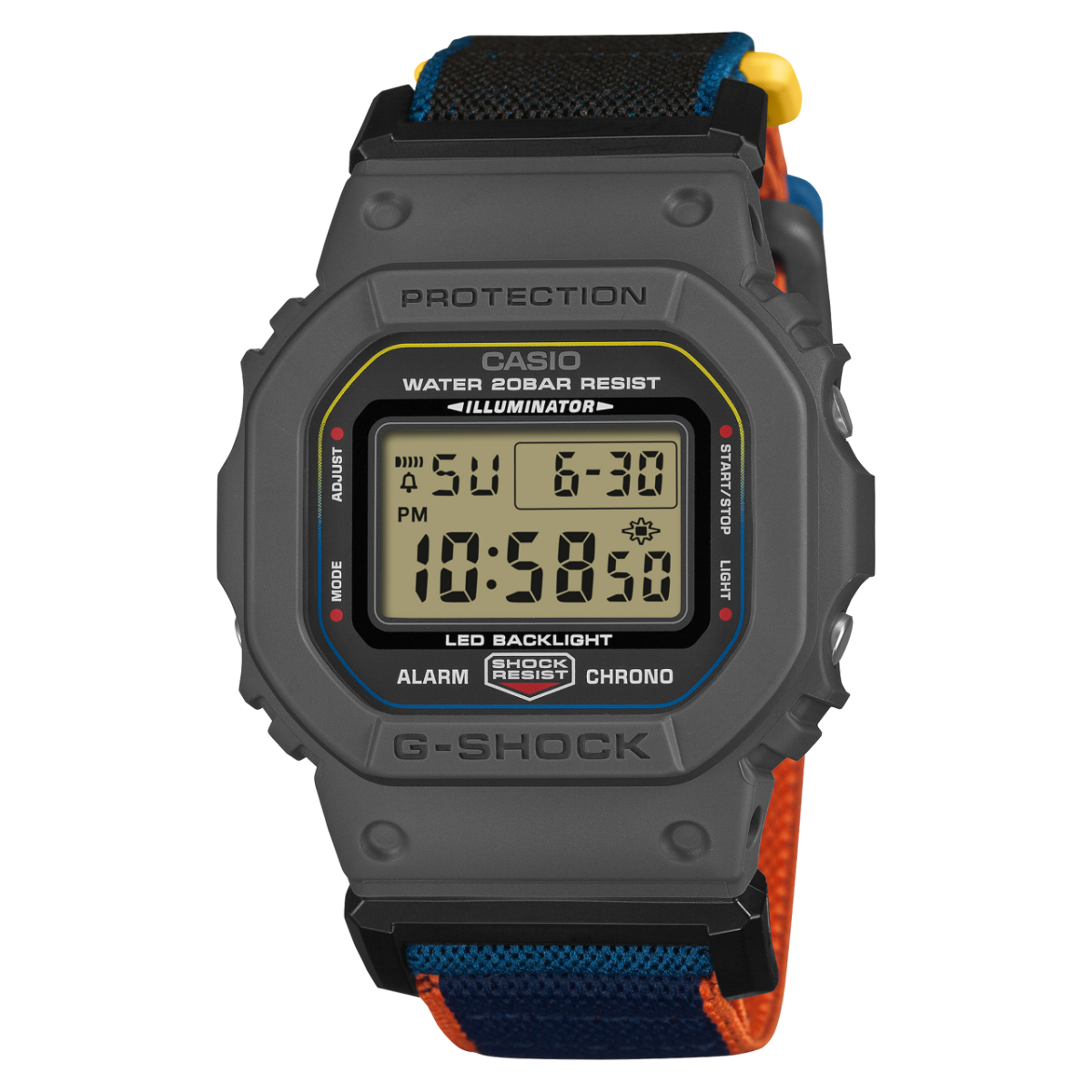 Casio DW-5600MNC-8A2ER G-Shock Origin Armbanduhr Anthrazit/Blau • FIDLOCK® Magnetschließe • Biobasiertes Resin