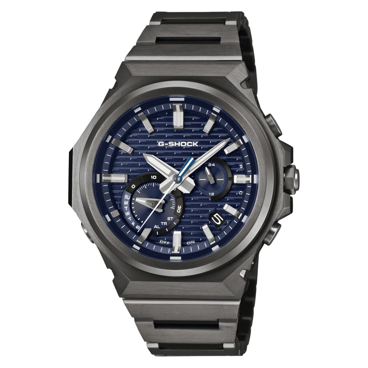 Casio G-Shock Herrenarmbanduhr, anthrazitfarbenes Gehäuse, blaues Zifferblatt