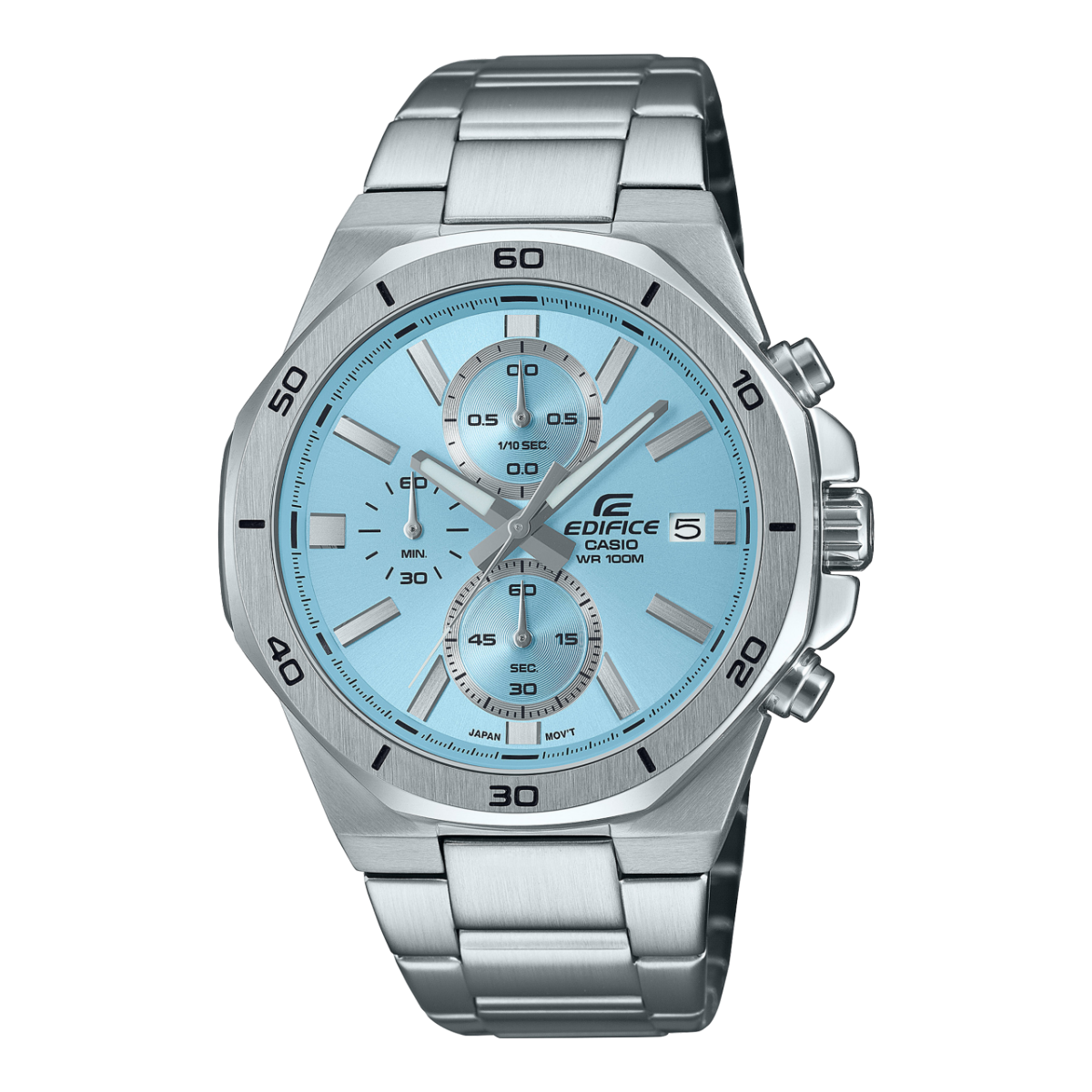 Casio Edifice Herren-Chronographenuhr mit silbernem Zifferblatt und Edelstahlarmband
