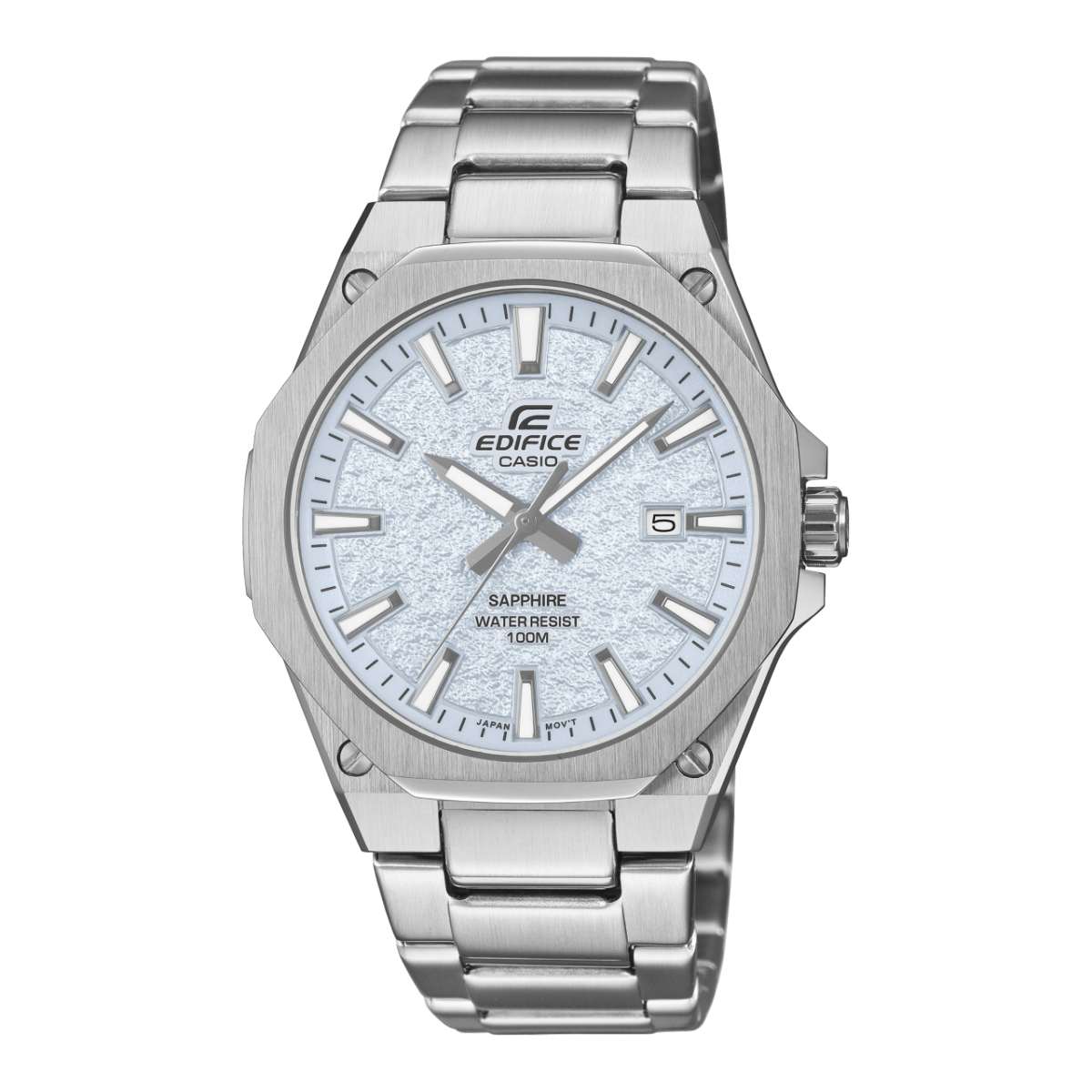 Herrenarmbanduhr Casio Edifice: silbernes Edelstahlband, silbernes Saphirzifferblatt