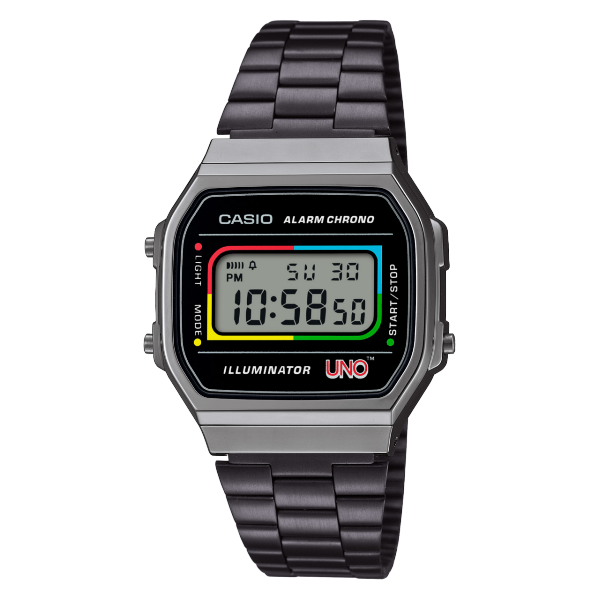Casio A168WEUC-1AER Vintage Unisex Armbanduhr • UNO Special Edition • EL-Hintergrundbeleuchtung
