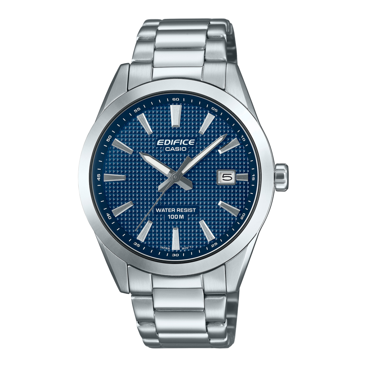 Herrenarmbanduhr Casio Edifice mit silbernem Edelstahlband und blauem Zifferblatt