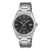 Casio Armbanduhr mit schwarzem Zifferblatt, Edelstahlband und Datumsanzeige