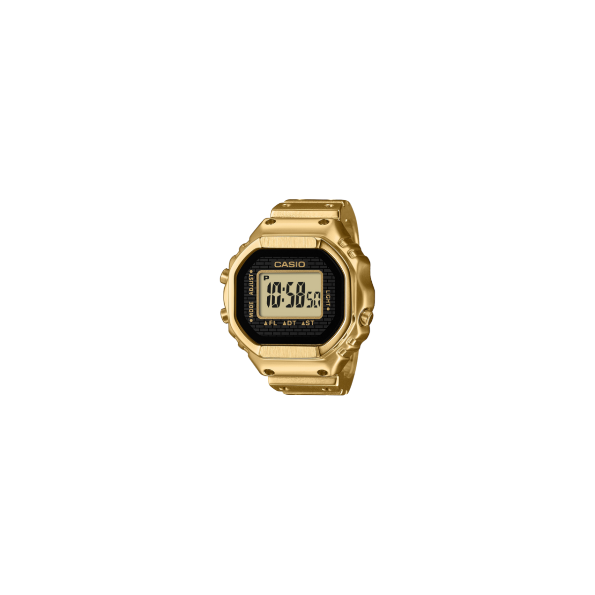 Casio Digitaluhr, goldfarbenes Gehäuse und Armband, kantiges LCD-Display