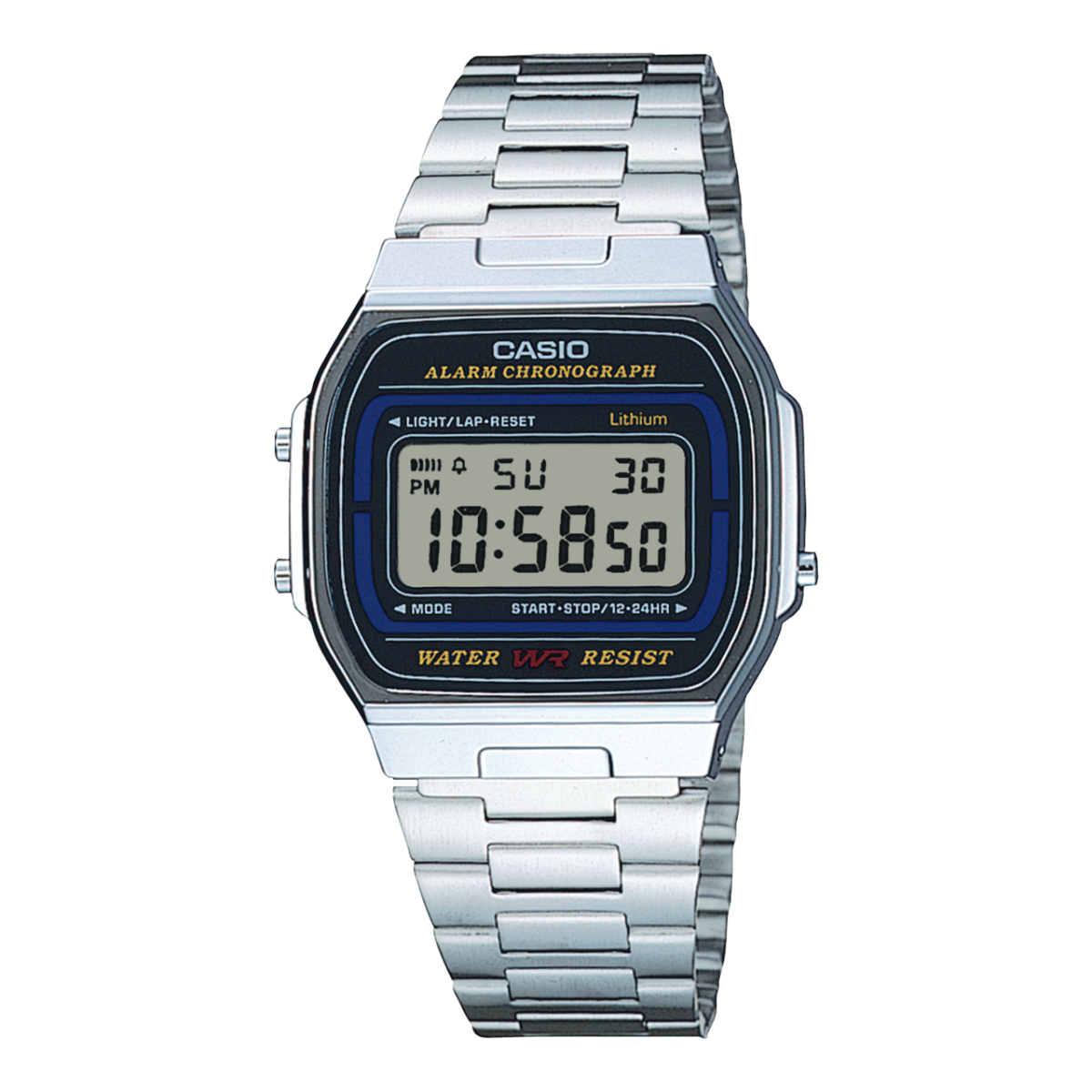 Casio Collection A164WA-1VES Herren Armbanduhr Silber • Edelstahlarmband • LED-Beleuchtung