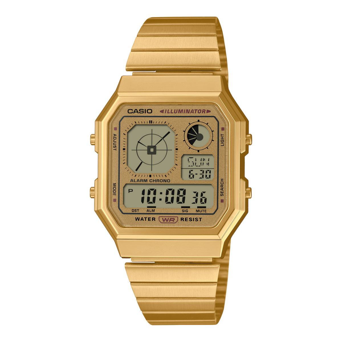 Casio Edgy A130WEG-9AEF Armbanduhr Gold • LCD mit Analoguhranzeige • Retro-futuristisches Design