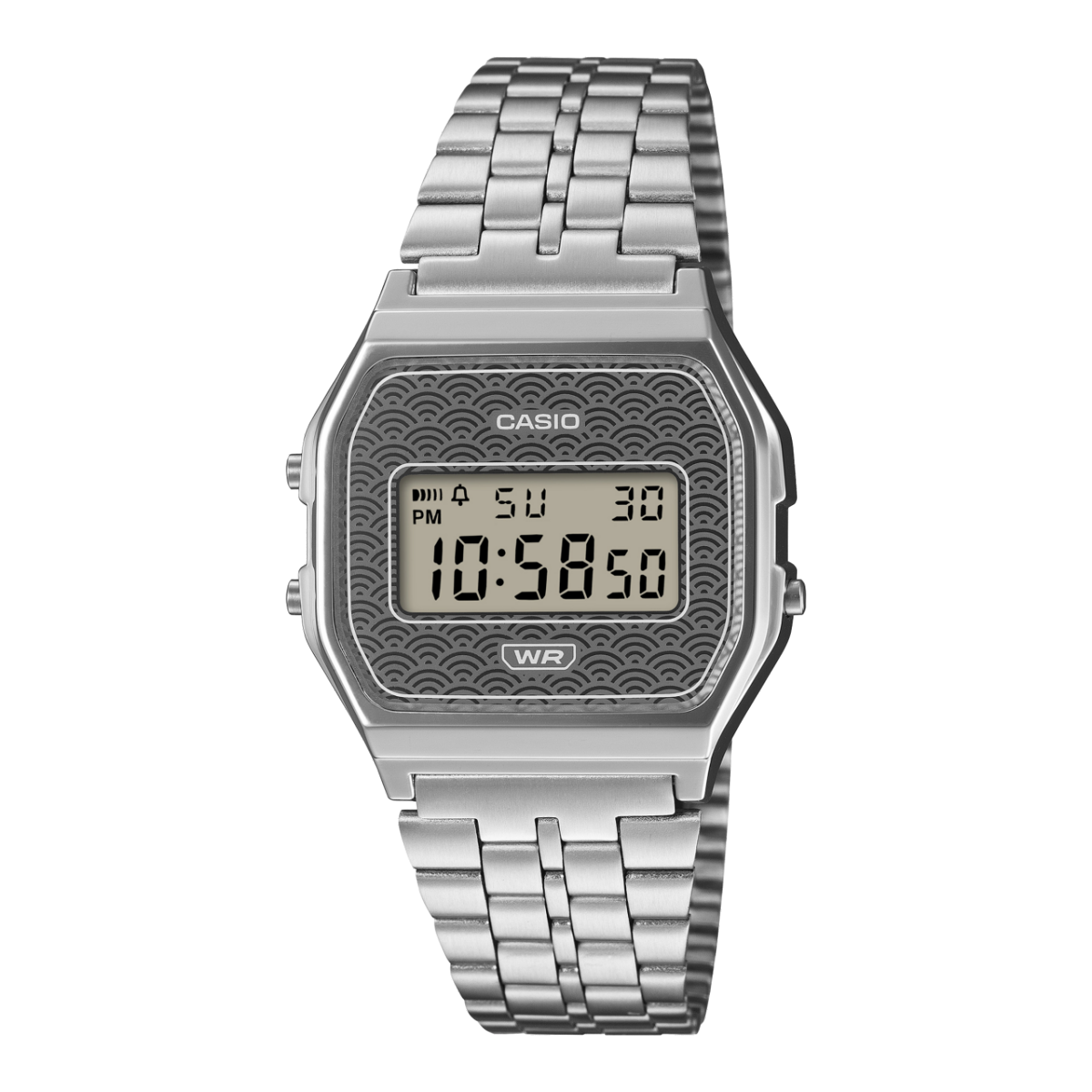 Casio Vintage A159WEVJ-7ER Unisex Armbanduhr Silber • Seigaiha-Muster • Made in Japan