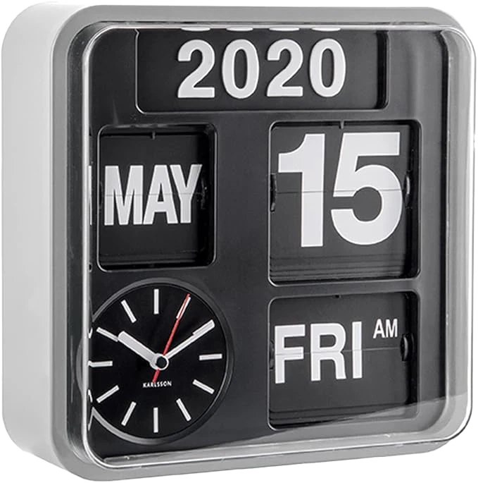 Karlsson Wall Clock 24.5x24.5x10 cm Plastic • Time, Day & Date Display • Retro Design