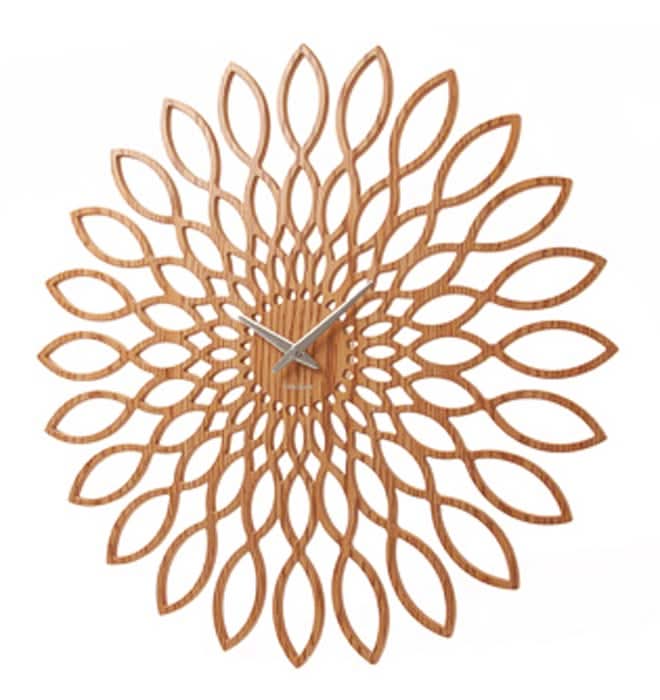 Karlsson Wall Clock 60x60x4 cm Wood • Silent Quartz Movement • Modern Sunflower Design
