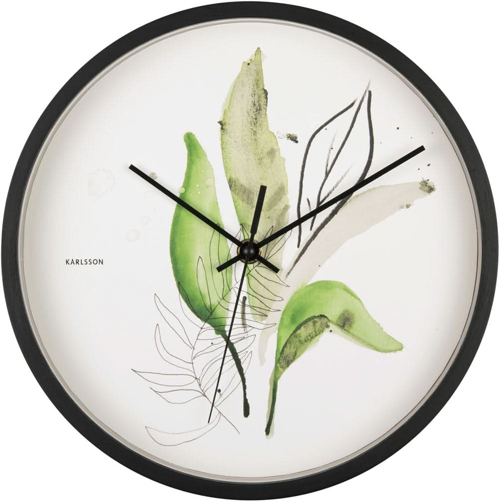 Karlsson Wall Clock 26 cm Ø • Botanical Leaves Design • Modern Quartz Movement