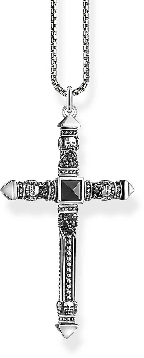 Necklace with cross and delicate dot structures - 925 sterling silver, blackened