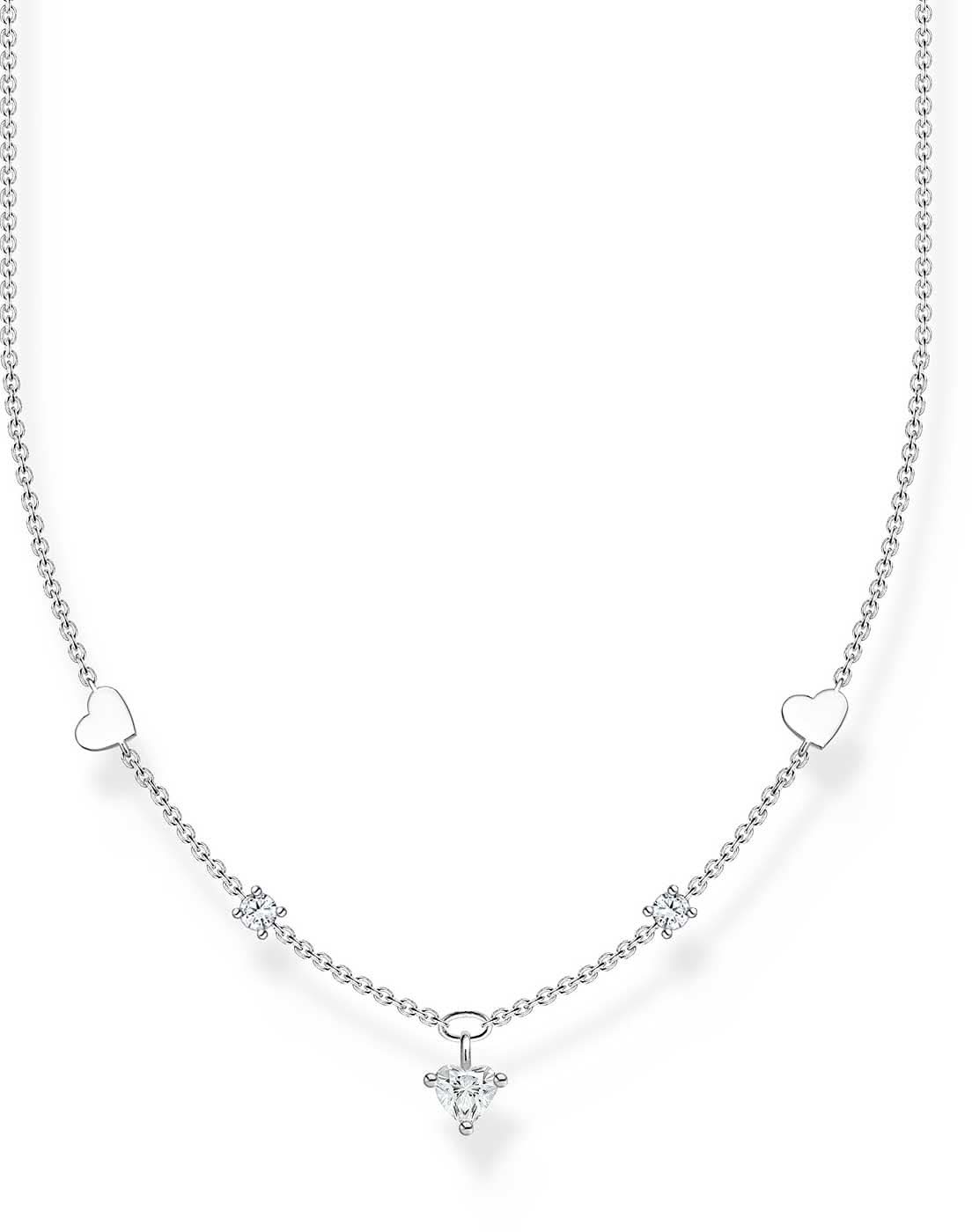 Necklace with hearts and white stones - 925 sterling silver