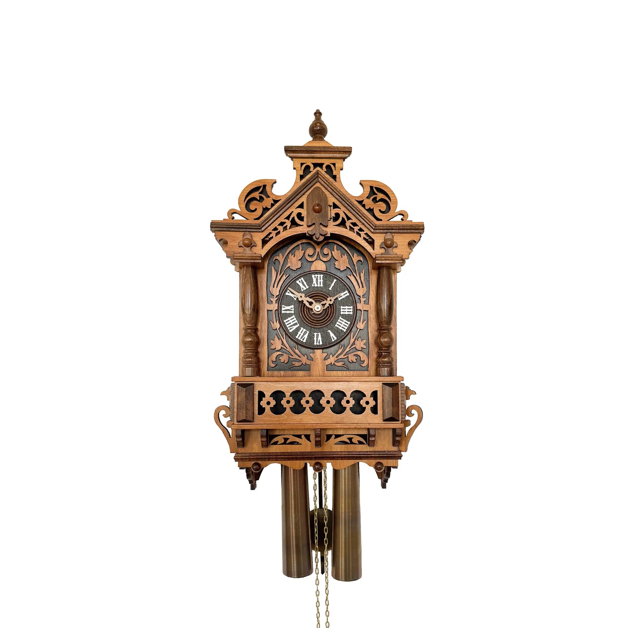 Rombach & Haas TRADITION 3401 Wall Clock Dark Wood • Mechanical 8-Day Movement • Hand-Carved Fretwork