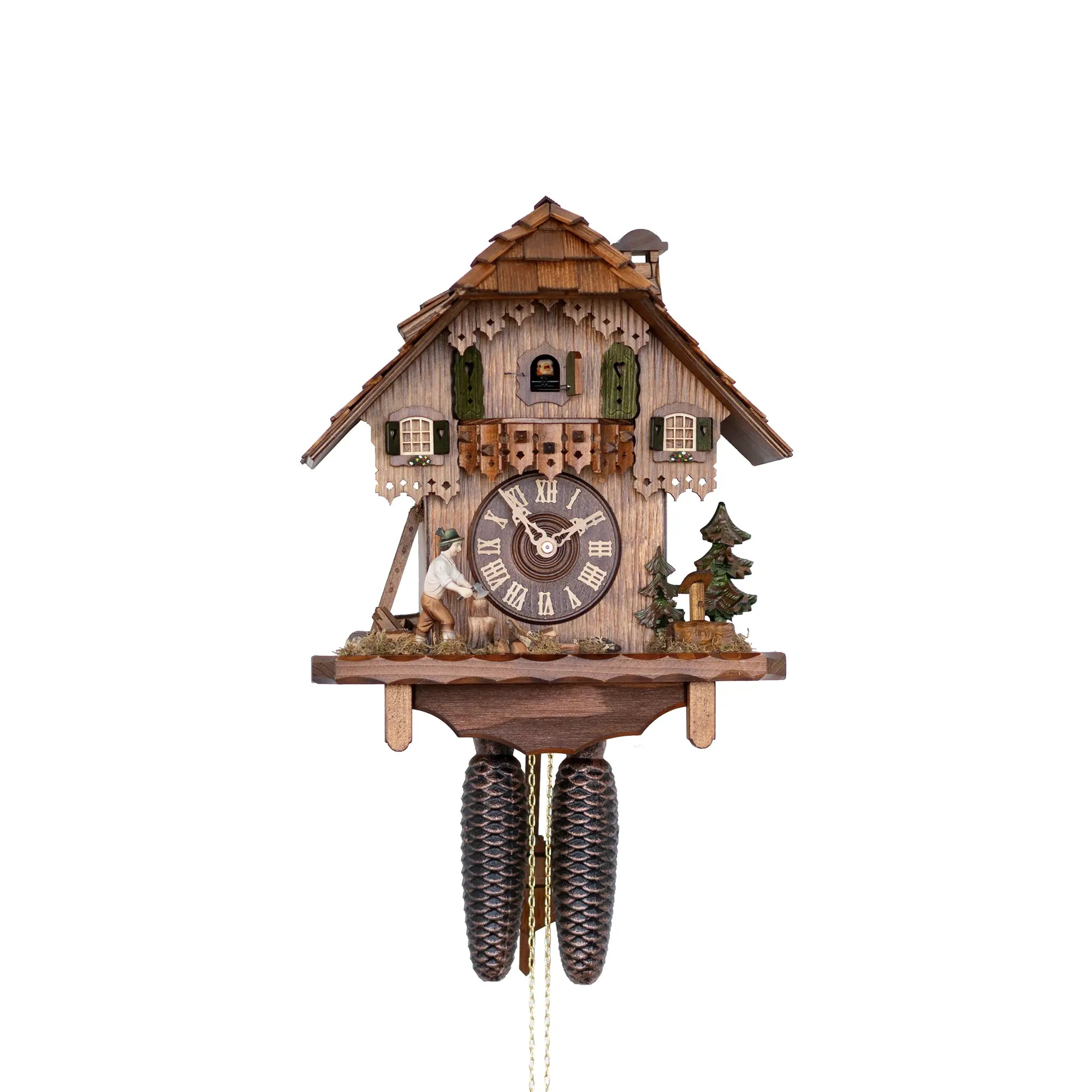 Rombach & Haas Holzhacker 3467 Wall Clock Dark Wood • Mechanical 8-Day Movement • Intricate Hand Carving