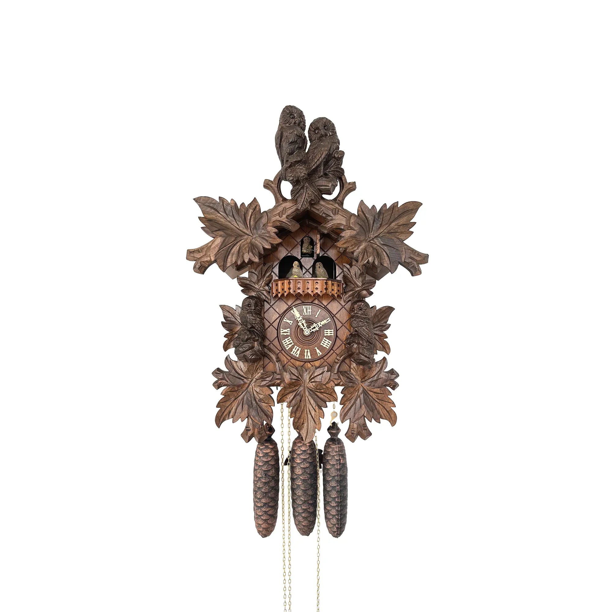 Rombach & Haas TRADITION 4560-N Wall Clock Dark Wood • Mechanical 8-Day Movement • Hand-Carved Owl Clock