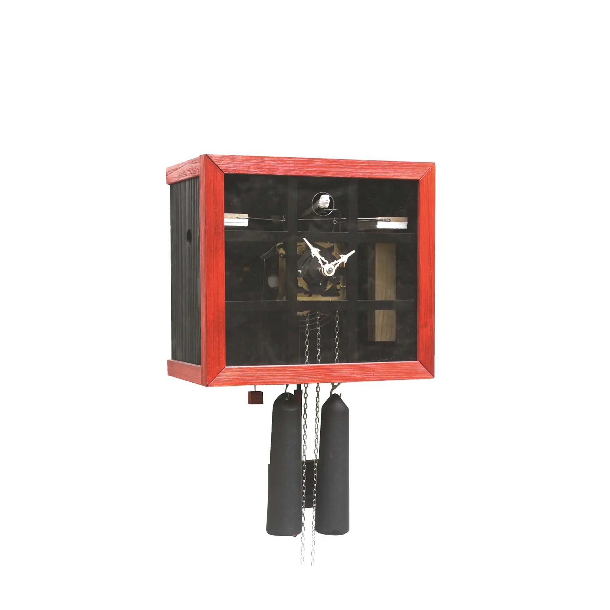 Rombach & Haas Einblick FV35-2/3 Wall Clock Red/Black • Mechanical 8-Day Movement • View into the Mechanism