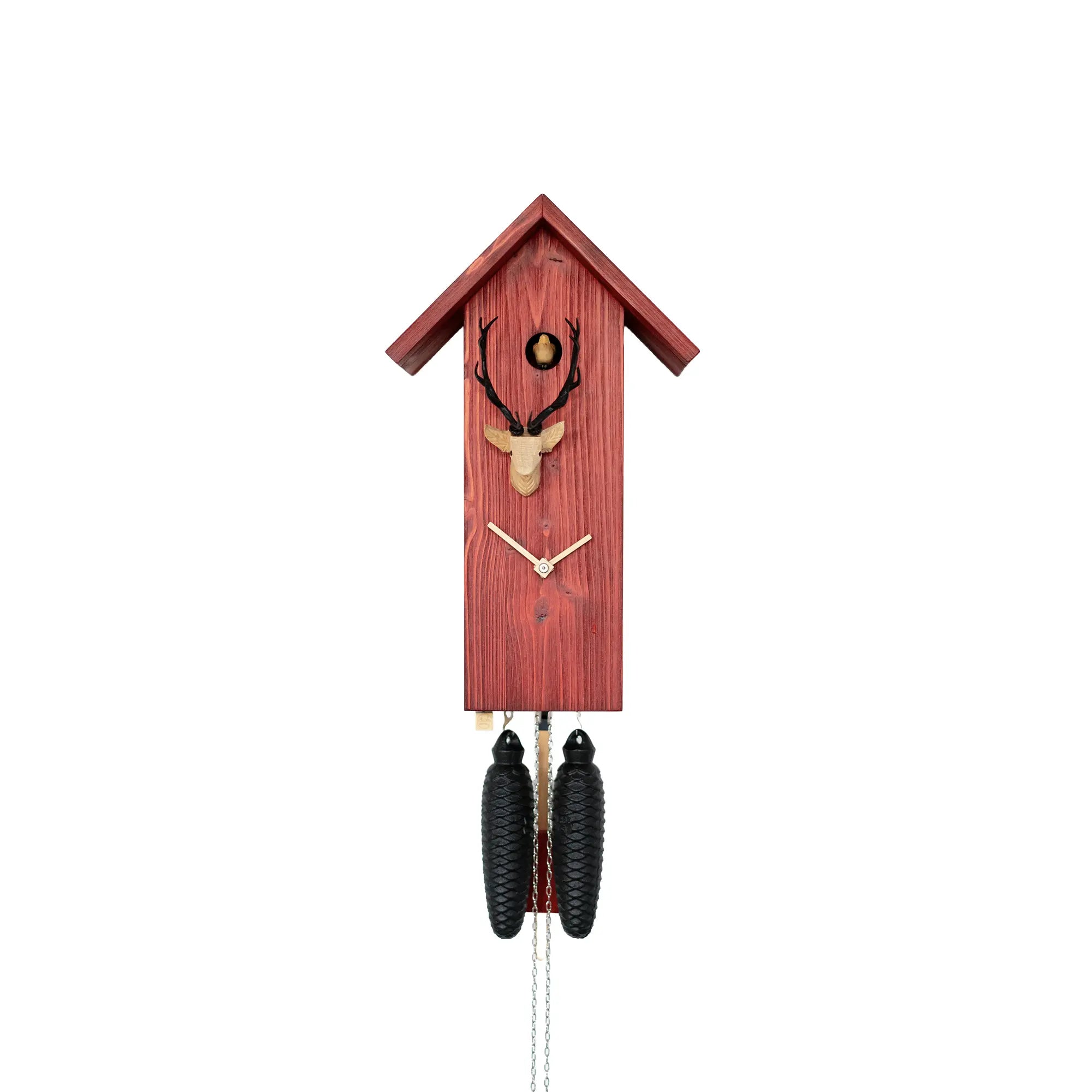 Rombach & Haas Classic SLM3H-3 Wall Clock Natural Wood/Red • Mechanical 8-Day Movement • Original Black Forest Cuckoo Clock