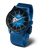 Herrenarmbanduhr VOSTOK EUROPE mit blauem Meshband, offenem Herz und schwarzem Zifferblatt.