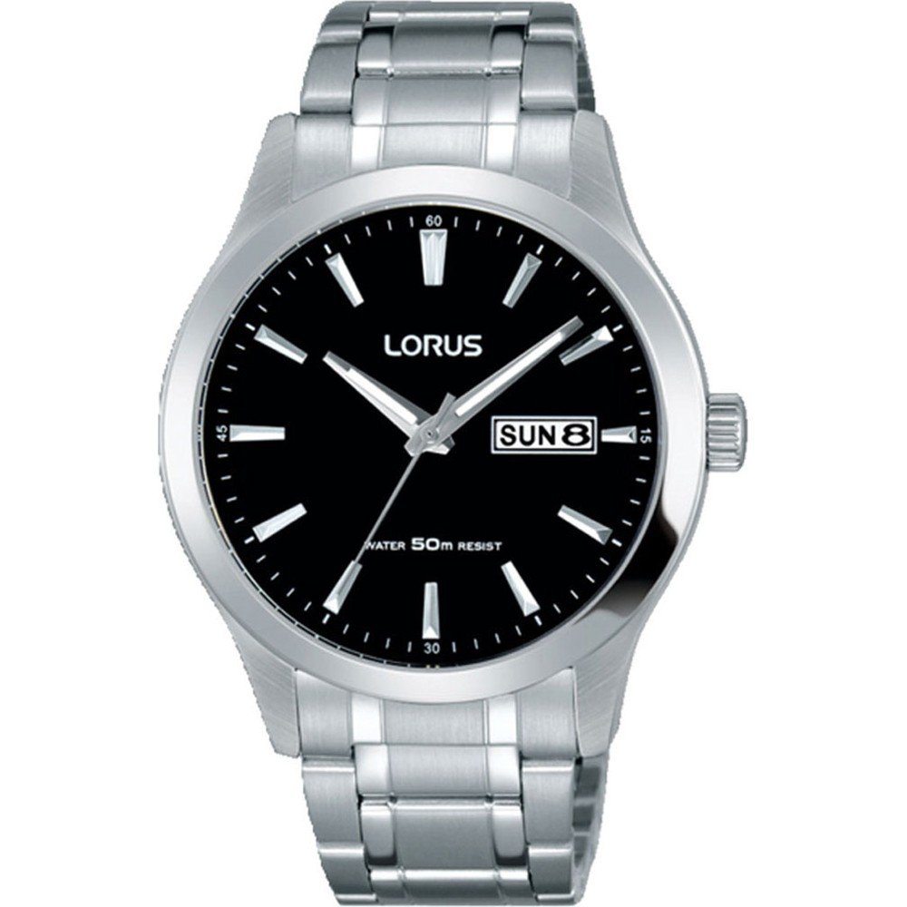 Lorus Classic RXN23DX5 Herren Armbanduhr • Schwarzes Ziffernblatt • Edelstahlarmband