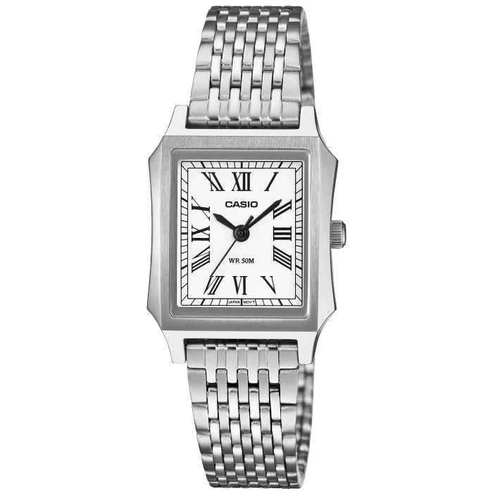 Casio Collection LTP-B190D-7BVER Damen Armbanduhr Silber • Rechteckiges Edelstahlgehäuse • 50 m Wasserdichtigkeit