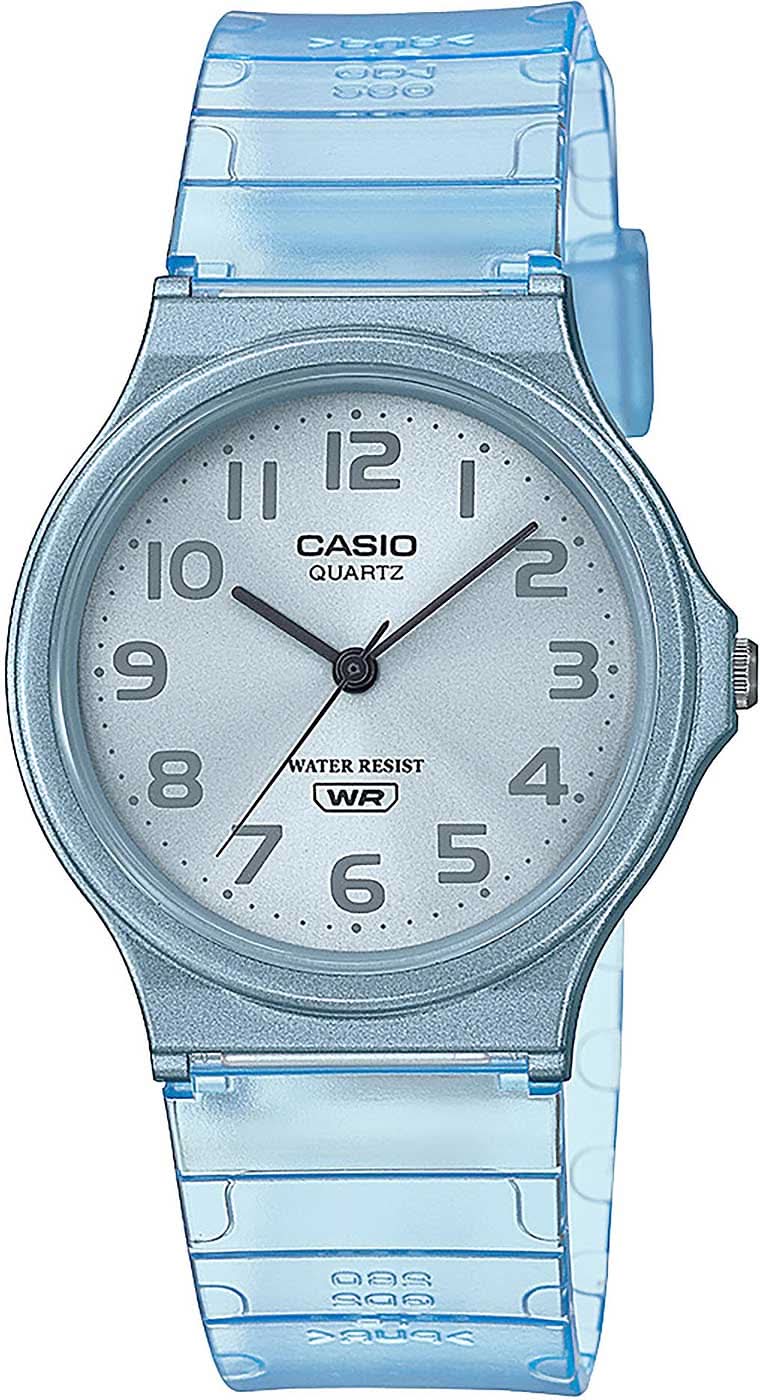 Casio MQ-24S-2BEF Watch • Iconic retro design • Blue transparent finish