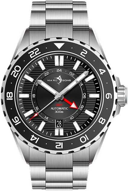 Marc and Sons GMT II MSG-008-01 Men's Watch • 50 ATM Water Resistant • Swiss GMT Automatic Movement