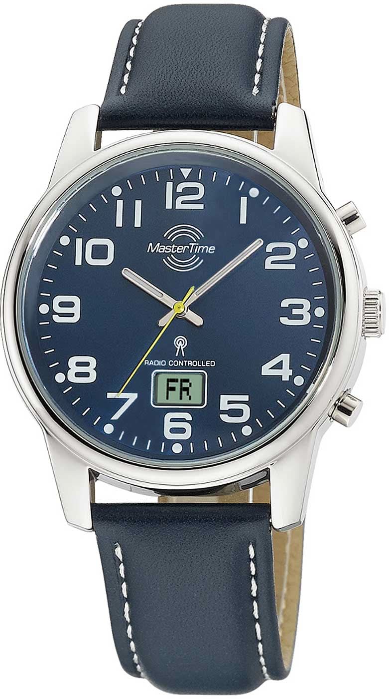 Master Time Funk MTGA-10815-31L Men's Watch • Precise Radio Technology • Blue Leather Look