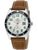 Herrenuhr mit braunem Lederarmband, analogem Zifferblatt mit Datum und grünen Markierungen