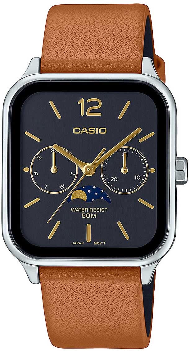 Casio MTP-M305L-1AVER Men's Watch • Moon Phase • Leather Strap