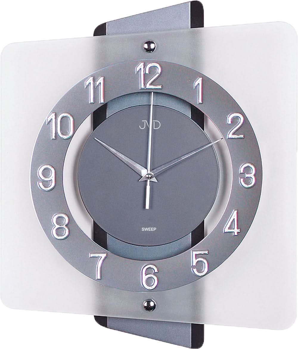 JVD Wall Clock 37x31x5.2 cm Wood, Glass • Silent Quartz Movement • Modern Design