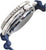 Herrenarmbanduhr-Seitenansicht mit Edelstahlgehäuse und geriffelter Krone, blaues Band