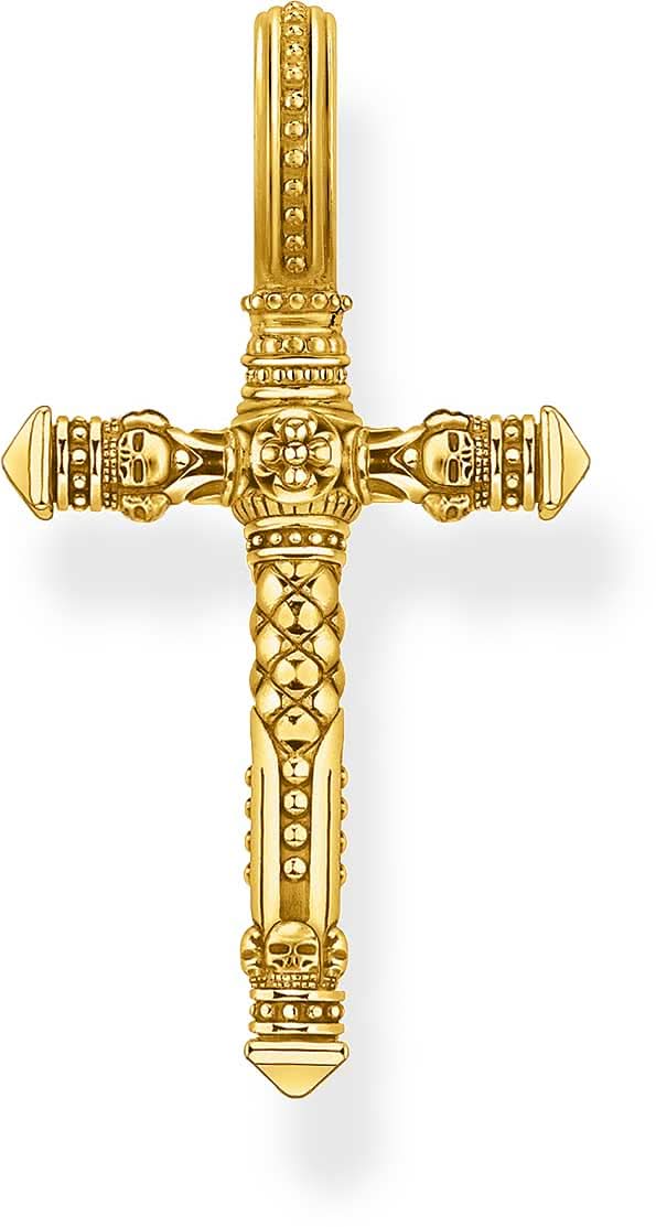 Skull Detail Cross Pendant - 750 Yellow Gold Plating