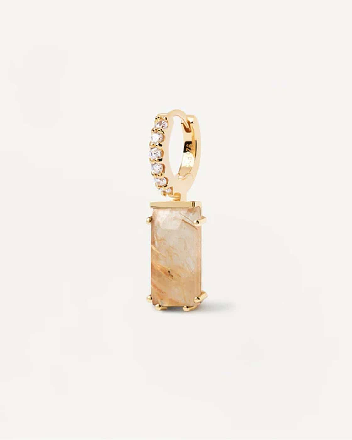 Naoki Single Creole Earring with Stones & Gemstone Pendant - 18K Gold Plated