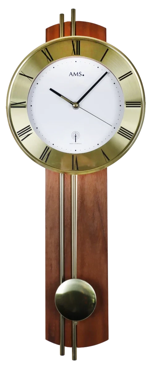 AMS Wall Clock 62x22x8 cm Brass • Radio-Controlled • With Pendulum