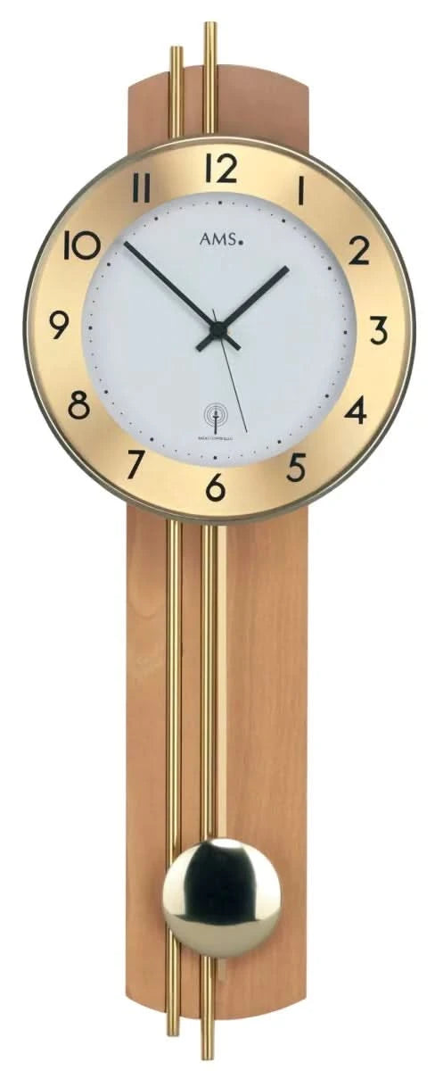 AMS Wall Clock 68x24x7 cm Wood, Brass • Radio Controlled • Timeless Design