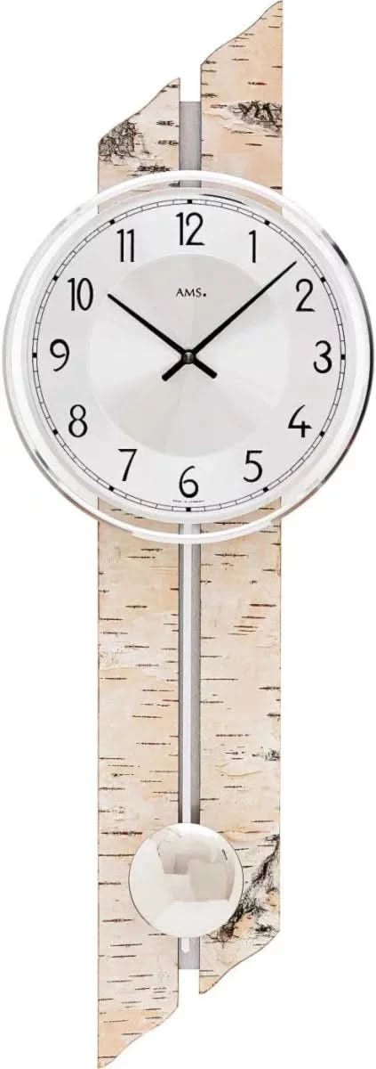 AMS Wall Clock 65x22x8 cm Wood • Modern Design • Quartz Pendulum Movement