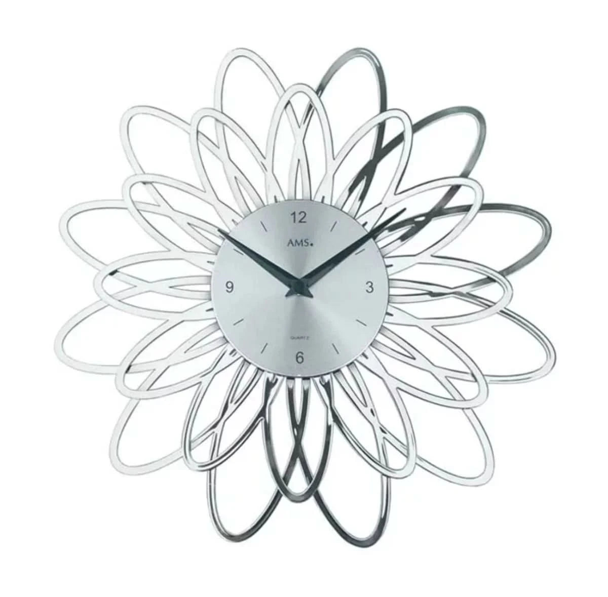 AMS Wall Clock 36x36x5 cm Plastic • Silent Quartz Movement • Modern Floral Design