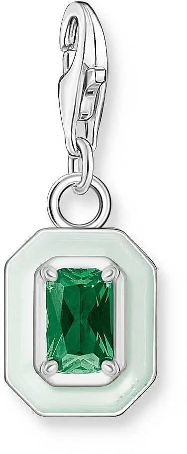 Charm Pendant Green 3D Stone - 925 Sterling Silver