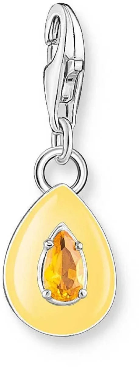 Charm Pendant 3D Teardrop with a Stone - 925 Sterling Silver