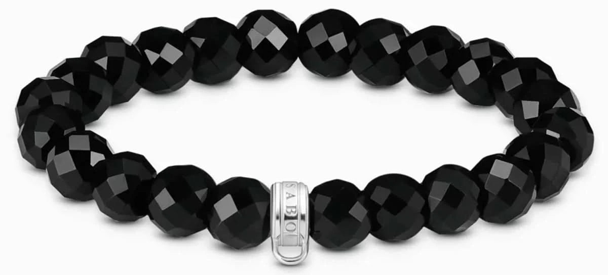 Thomas Sabo Bead bracelet model: X0292-023-11-L17 made of faceted, oval obsidian beads and a ring-shaped eyelet for charms