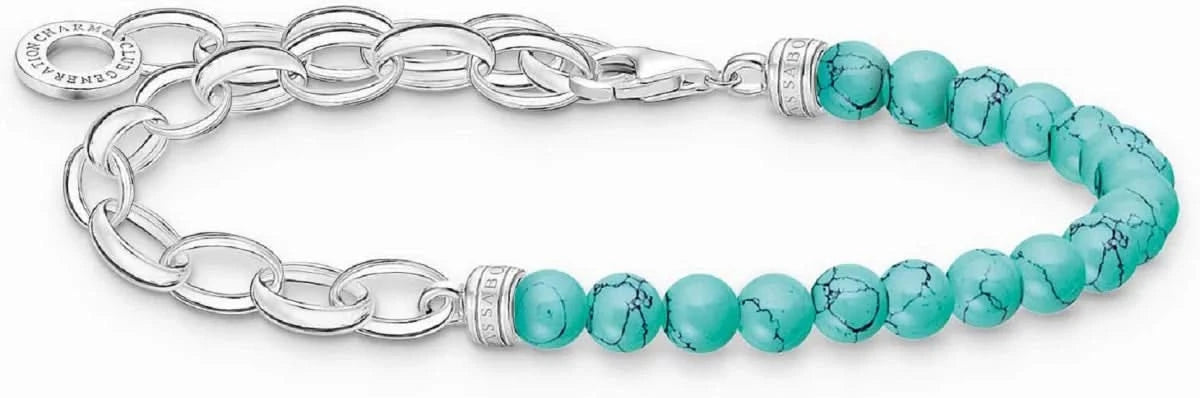 Charm bracelet with beads and chain links - 925 sterling silver