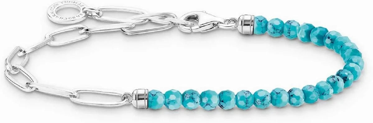 Charm bracelet with beads and chain links - 925 sterling silver