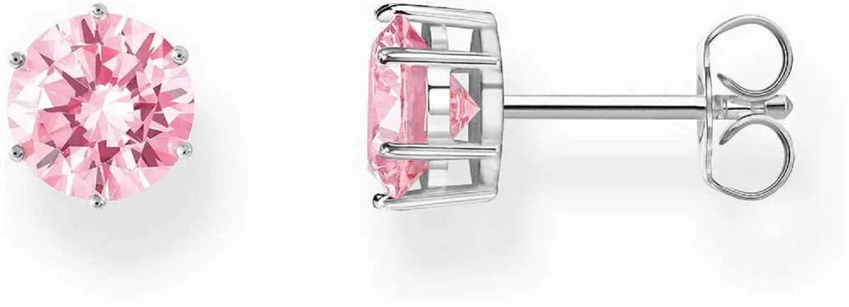 Thomas Sabo stud earrings with large, pink brilliant-cut zirconia stone