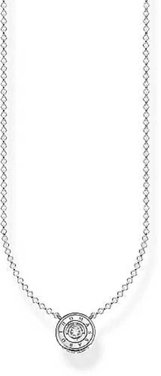 Necklace with Circle Pendant and White Stone - 925 Sterling Silver